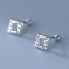 Square Rhinestone Sterling Silver Earring 1 Pair - S925 Silver - Silver - One Size
