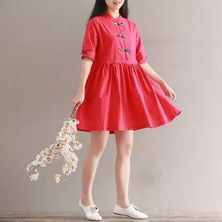 Elbow-sleeve Loose-fit Dress