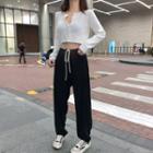 Long-sleeve Knit Crop Top / Drawstring Sweatpants / Set