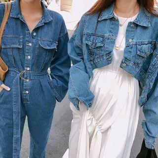 Cropped Oversized Denim Trucker Jacket Blue - One Size