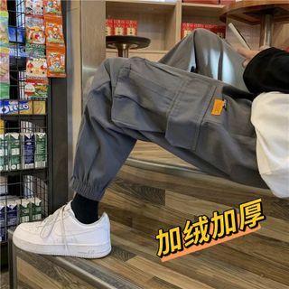 High-waist Applique Fleece Cargo Pants
