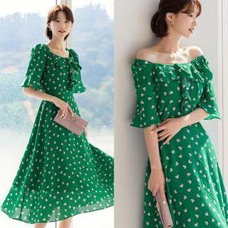 Off-shoulder Ruffled Heart Long Dress