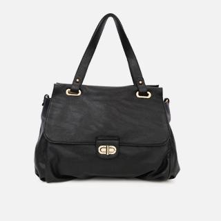 Faux-leather Twist-lock Satchel Black - One Size