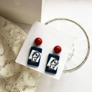 Face Pendant Drop Earring 1 Pair - Red & Blue & Black & White - One Size