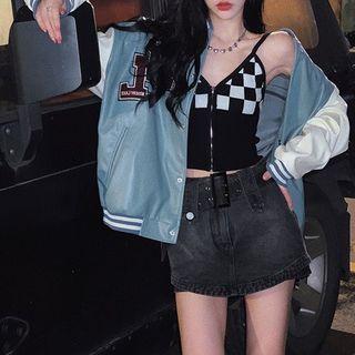 Checkerboard Cropped Camisole Top Black & White - One Size