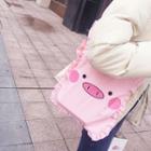 Pig Print Canvas Tote Bag Frill-trim - Pink - One Size