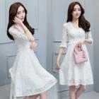 Bell-sleeve V-neck Lace Dress