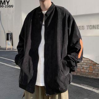 Patched Corduroy Zip-up Jacket