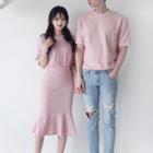 Couple Matching Plain Short-sleeve Shirt + Skirt