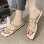 Square-toe Chain Flat Slide Sandals