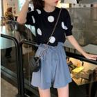 Dotted Short-sleeve Knit Top / Shorts