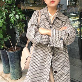 Long-sleeve Tie-waist Plaid Long Coat