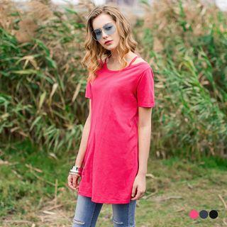 Short Sleeve Cutout Longline T-shirt
