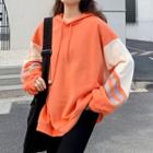 Color Block Striped Hoodie Orange - One Size