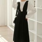 Set: Plain Blouse + Pleated Midi Jumper Dress