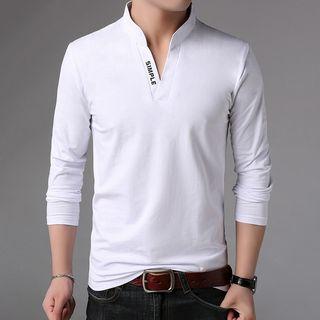 Long-sleeve Stand Collar Lettering T-shirt