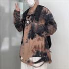 Dye Print Distressed Long-sleeve T-shirt As Shown In Figure - One Size