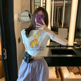 Printed Short-sleeve Cropped T-shirt / Wide-leg Pants