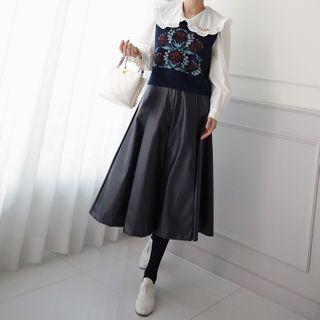 Flared Pleather Long Skirt