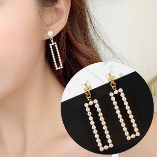 Rectangle Faux Pearl Dangle Earring 1 Pair - Faux Pearl - White - One Size