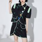 Set: Puff-sleeve Collar Asymmetrical Top + Mini A-line Skirt