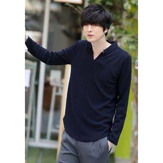 Collared V-neck Long-sleeve Top