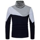 Turtleneck Color Block Long-sleeve Knitted Top