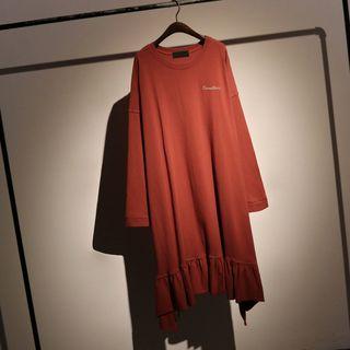 Ruffle Hem Long-sleeve Midi T-shirt Dress