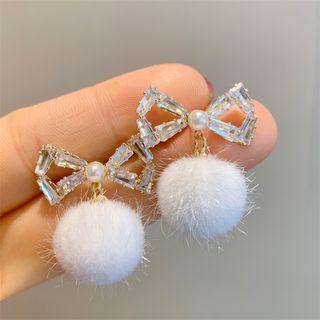 Bow Pom Pom Alloy Dangle Earring