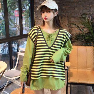 Long-sleeve T-shirt / Striped Vest