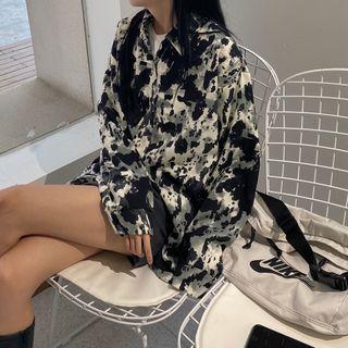 Tie-dyed Long-sleeve Shirt Black - One Size