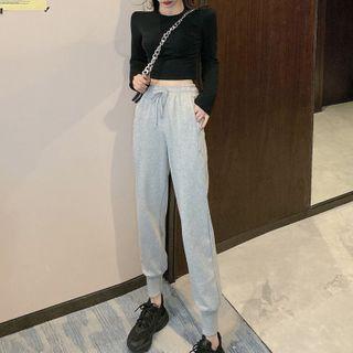 Long-sleeve Plain T-shirt / Drawstring Sweatpants