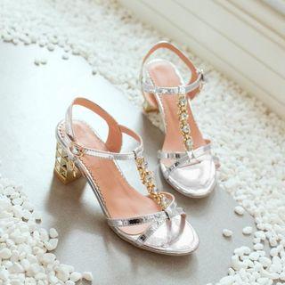 Block Heel Rhinestone Studded Sandals