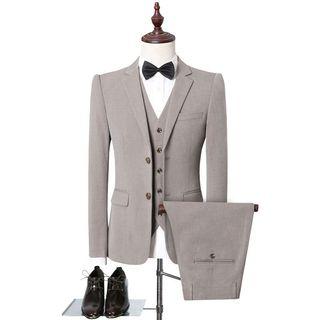 Set: Plain Single-breasted Blazer + Vest + Dress Pants