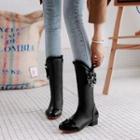 Lace Trim Bow-accent Faux Leather Mid-calf Boots