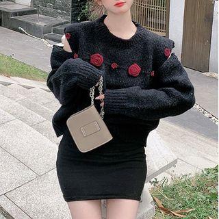 Cold-shoulder Flower Accent Sweater