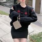Cold-shoulder Flower Accent Sweater