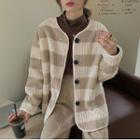 Striped Single-breasted Fleece Jacket Almond - One Size