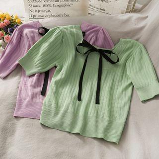 Ribbon-accent Crop Knit Top In 8 Colors