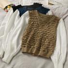 Color-block Pleated Knit Top With Chain