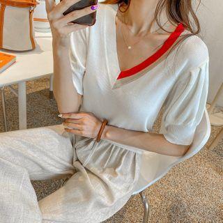 Plunge-neck Ringer Knit Top