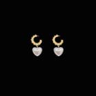 Faux Pearl Heart Dangle Earring 1 Pair - S925 Silver Needle - Pearl White & Gold - One Size