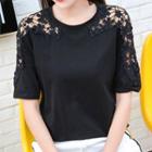 Crochet Lace Panel Short-sleeve T-shirt