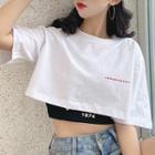 Set: Lettering Cropped Tank Top + Short-sleeve Cropped T-shirt