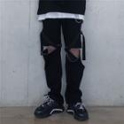 Knee Zip Straight Fit Pants Black - One Size