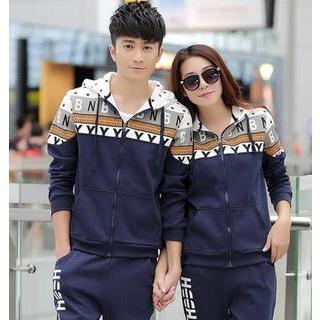 Couple Set: Printed Hooded Jacket + Sweatpants