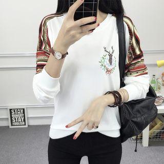 Patterned Panel Deer Print Pullover