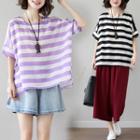Striped Batwing-sleeve T Shirt