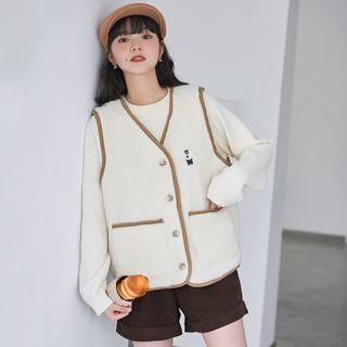 Bear Embroidered Button0up Vest