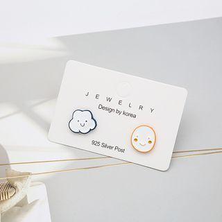 Smiley Cloud Asymmetrical Earring 1 Pair - E3391 - White - One Size